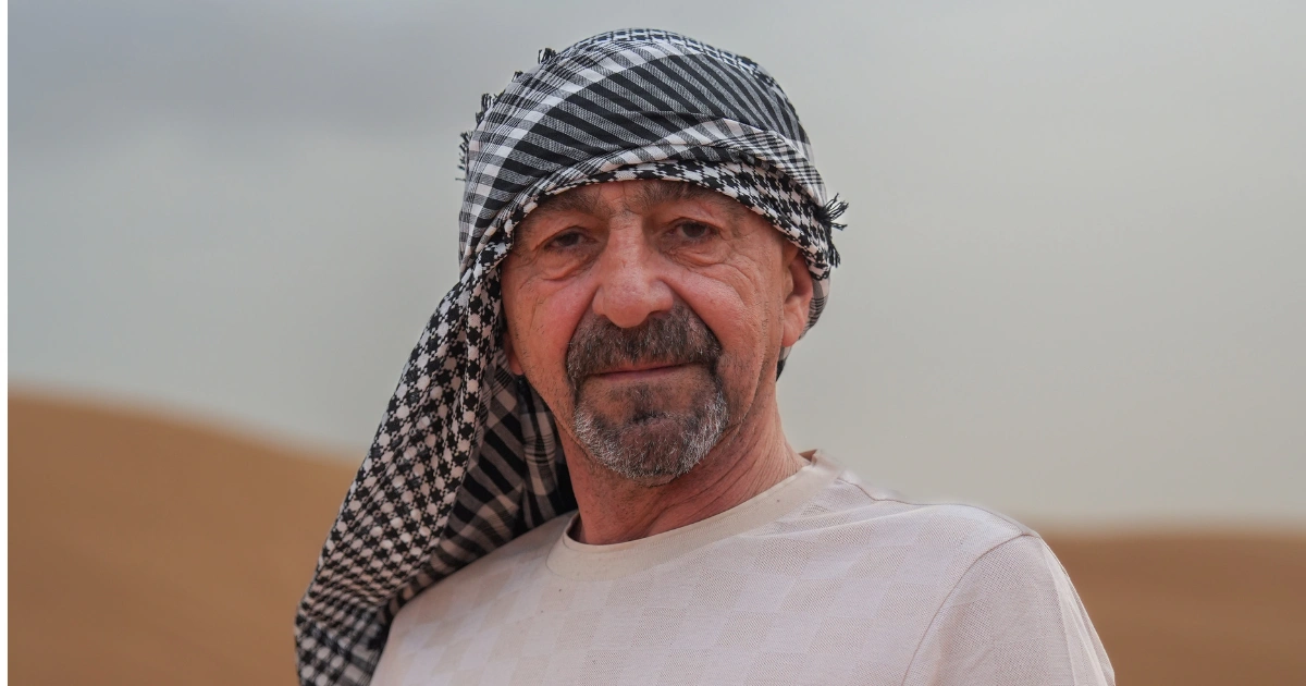 A senior citizen in dessert