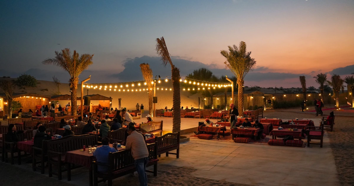 A well-organized premium desert camp with ample seating, avoiding the overcrowding of cheap tours.